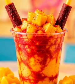 Mangonada with fresh mango and tamarind straws at Delicias Factory