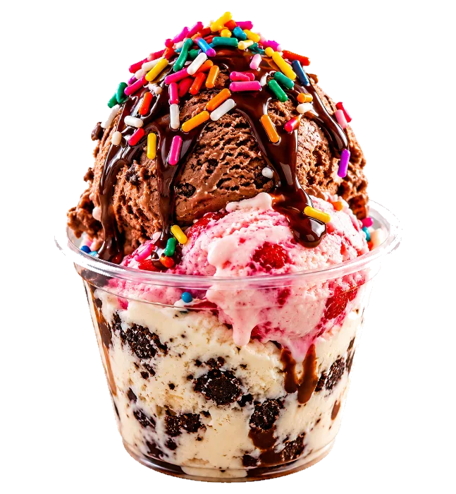 Ice cream cup with sprinkles at Delicias Factory