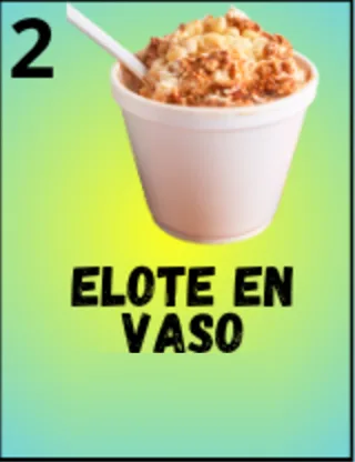 Elote en Vaso lotería card at Delicias Factory