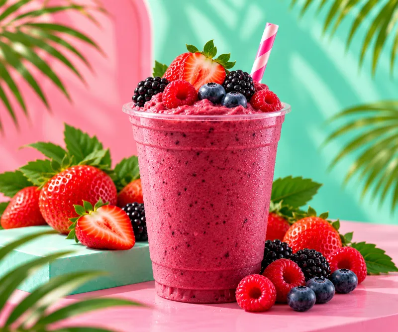 Berry Delight smoothie with fresh fruit