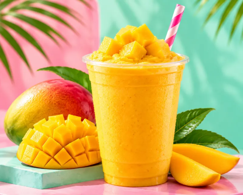 Mango Madness smoothie with fresh fruit