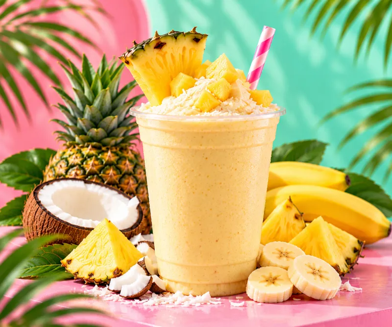 Piña Colada smoothie with fresh fruit
