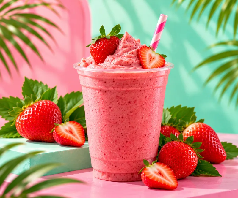 Strawberry Peanut Butter Twist smoothie with fresh fruit
