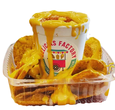 Elote chorreado with nacho cheese and Tostitos at Delicias Factory in Branson